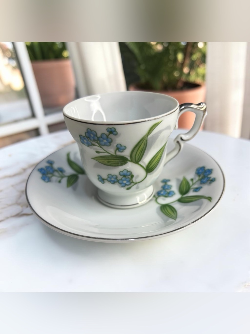 Vintage Royal Albert Bone China Tea Cup Saucer Blue Forget Me Not Floral Pattern